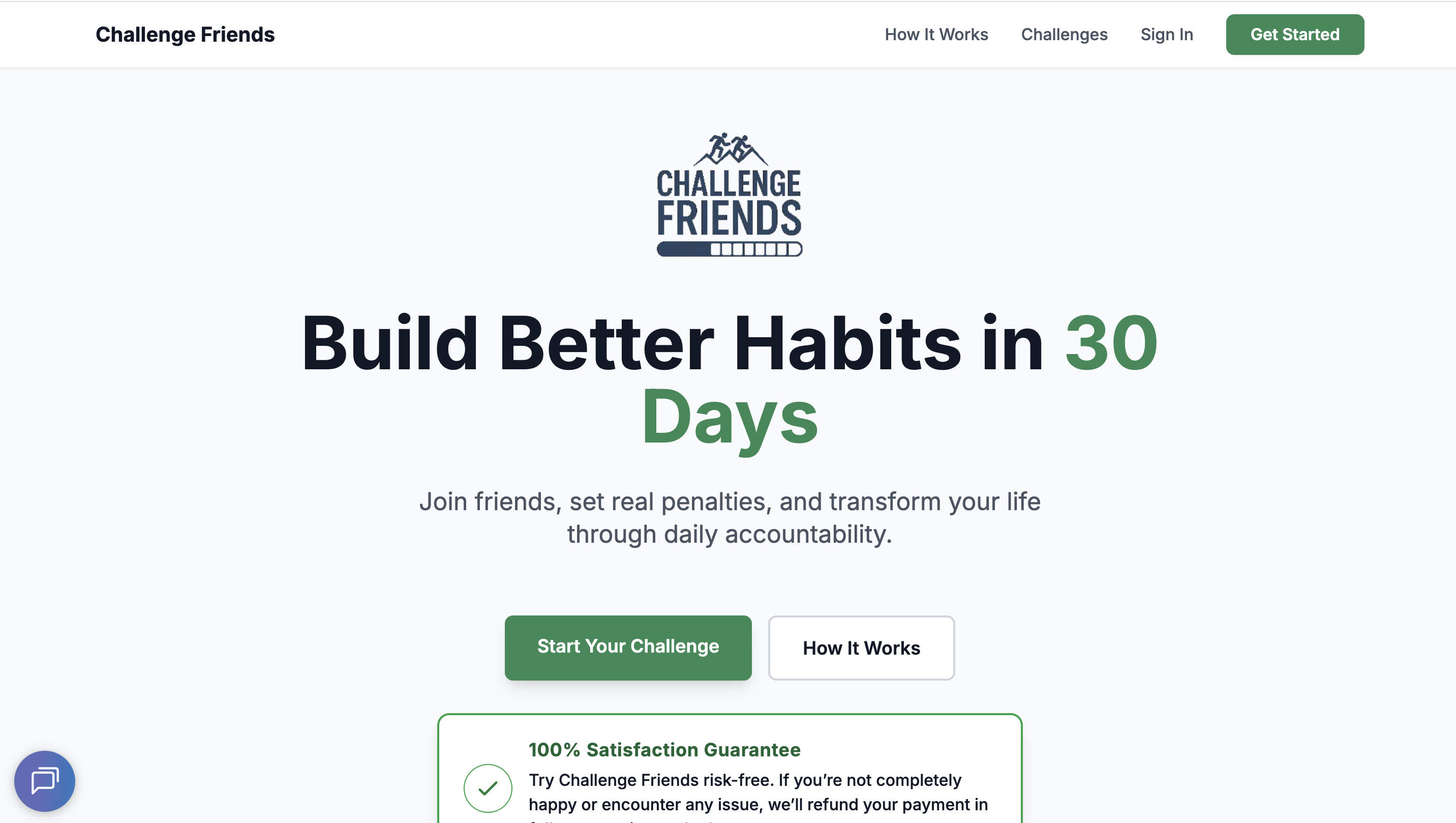 Challenge Friends landing page